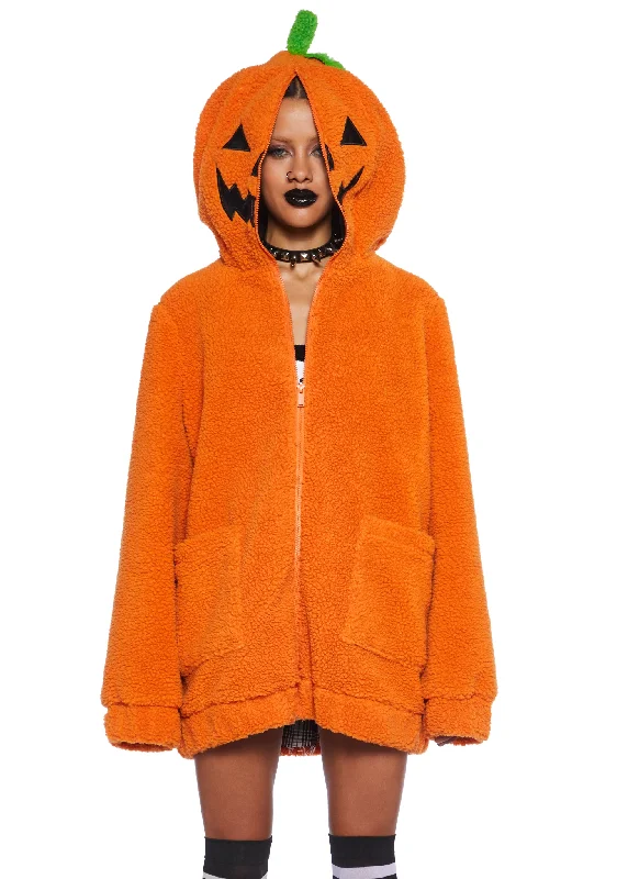 Tropical Island - Inspired Attire Urban Legend Pumpkin Hooded Sherpa Jacket