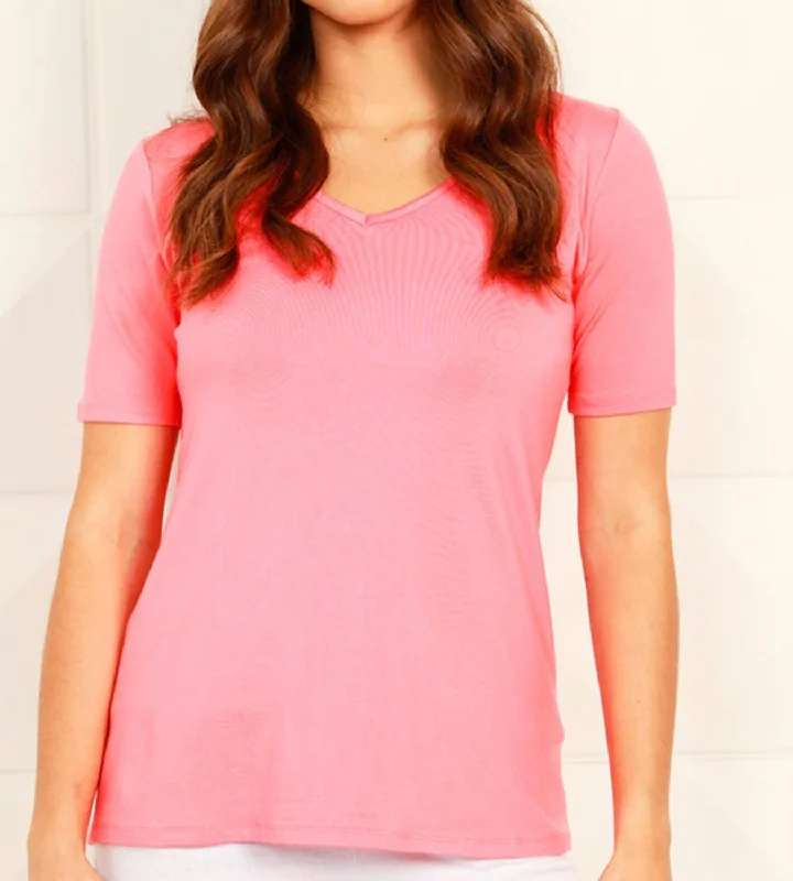 Quality Driven Apparel Short Sleeve V-Neck T Shirt In Coral