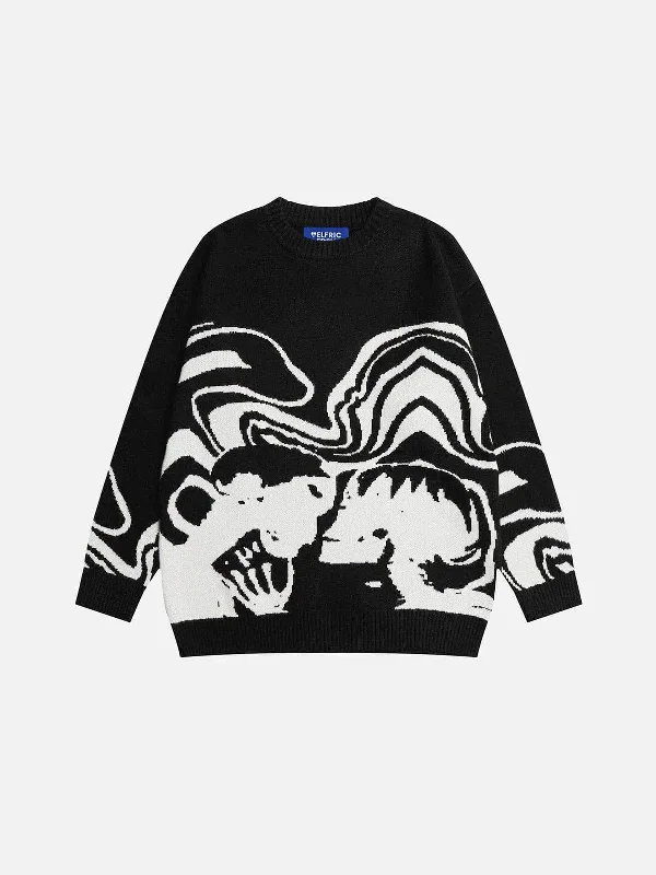 Disco - Inspired Retro Dance Look Skeleton Portrait Sweater