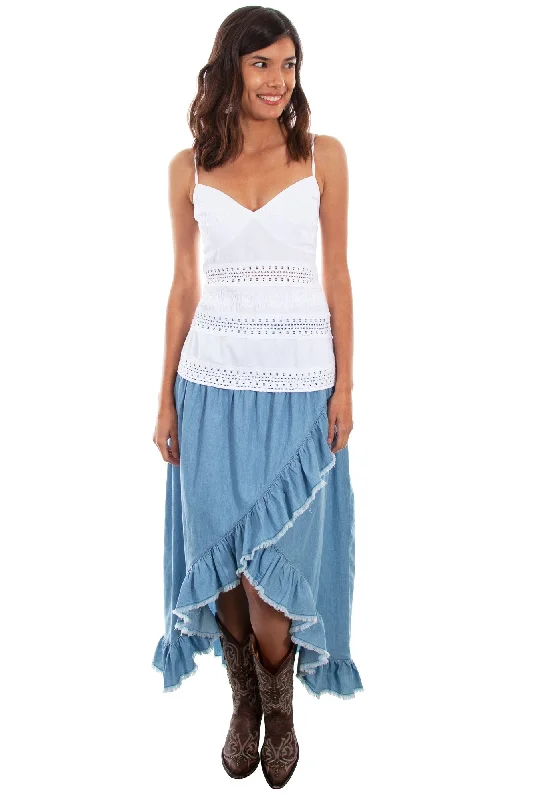 Summer Fashion Scully Womens Light Blue 100% Cotton Hi/Lo Skirt