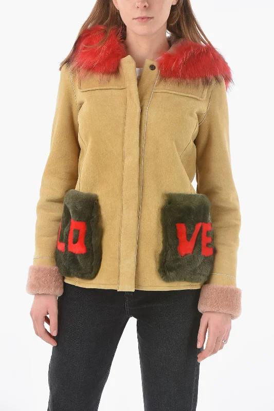 Beat The Heat In Tropical Styles History Repeats Shearling Jacket with Real Fur Pockets