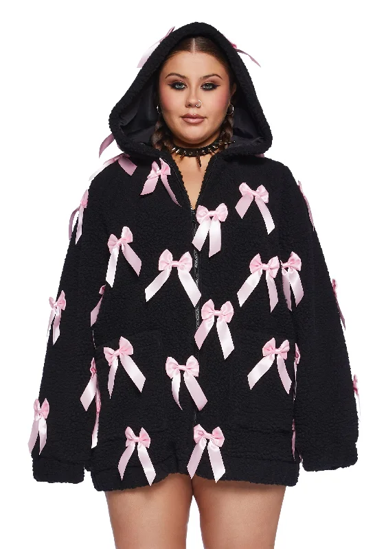 Chic And Trendy Plus Size Pinky Promise Sherpa Jacket - Black