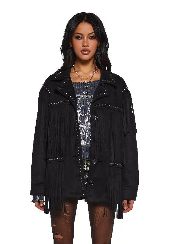 Feminine Grace Rogue Destiny Fringe Moto Jacket