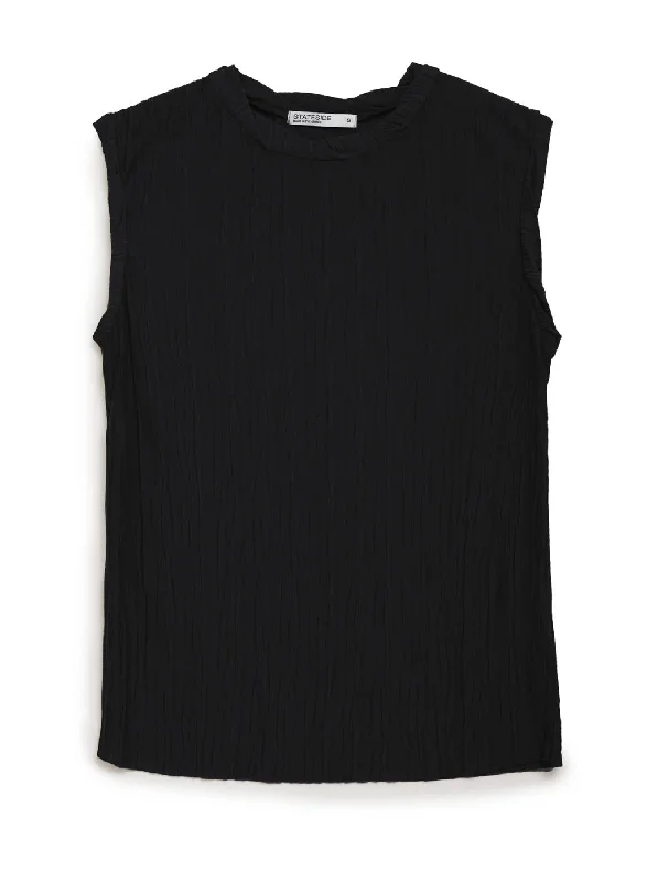 Graceful Drape Knit Plisse Short Sleeve Top in Black