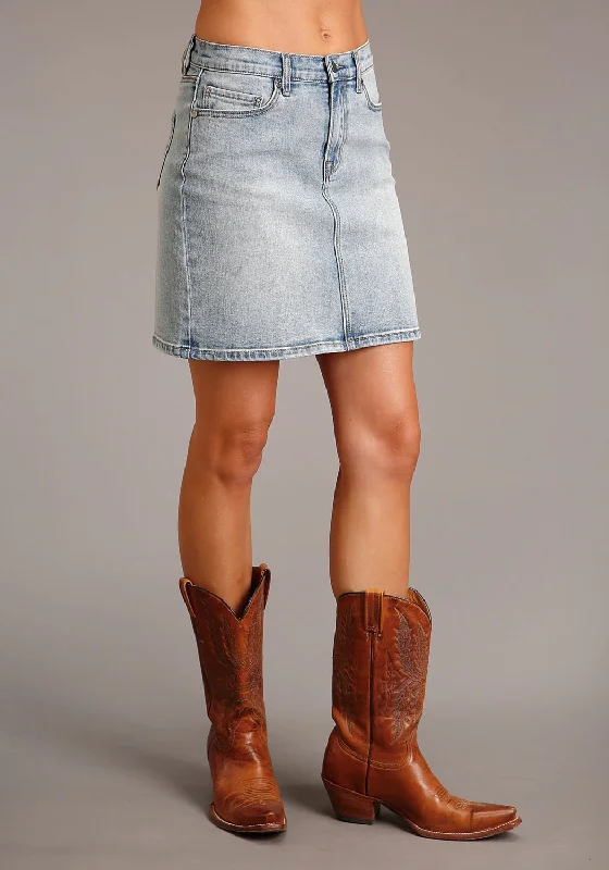 Feminine Soft - Hued Look Stetson Womens Above the Knee Denim Blue Cotton Blend Skirt