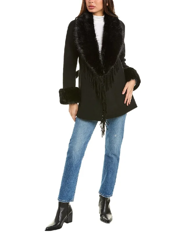 Early Access To Art Deco Styles Sale Stella + Lorenzo Fringe Wool-Blend Coat