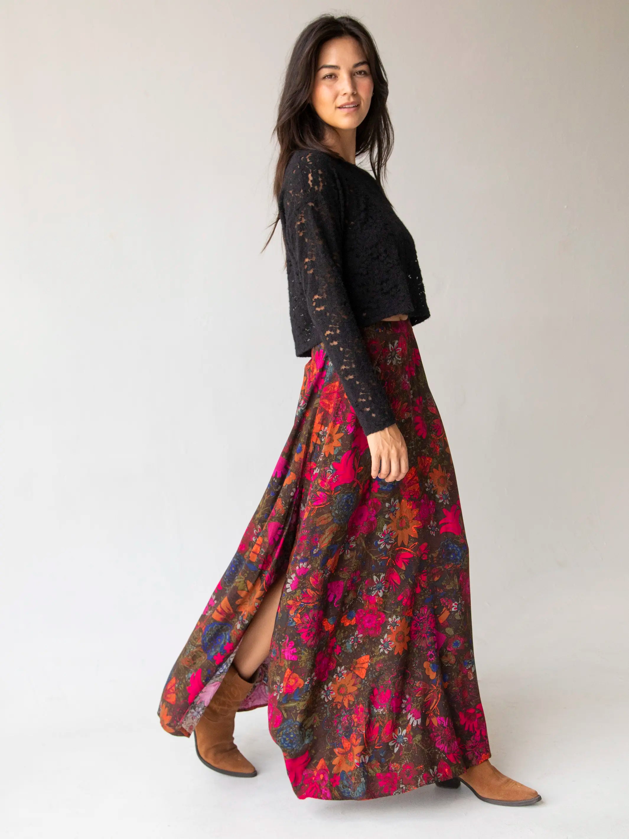 Limited Stock, Big Discounts Ginger Side-Slit Maxi Skirt - Indigo Pink Orange