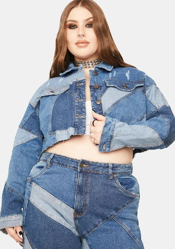 Trend Alert Plus Always Wonder Patchwork Denim Cropped Jacket