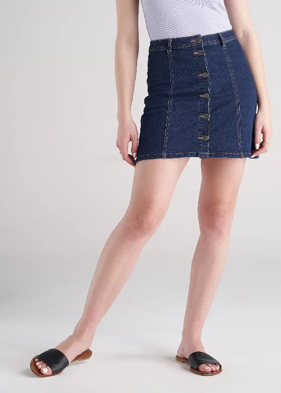 Elegant Clothing Women's Tall Button Up Denim Skirt in Washed Indigo Blue