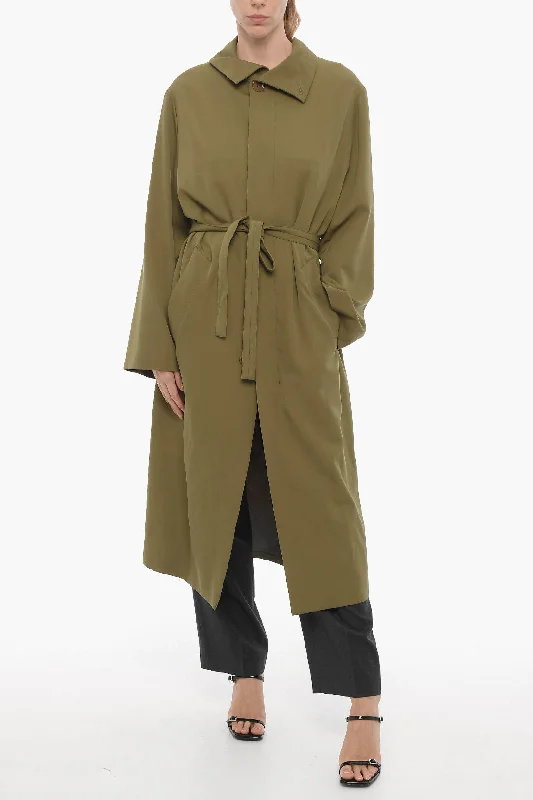 Evening Elegance Lemaire Solid Color Virgin Wool Coat with Belt