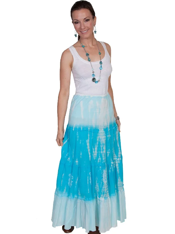 Buy More, Save More Scully Cantina Womens Turquoise 100% Cotton Full Length Tie Dye Skirt