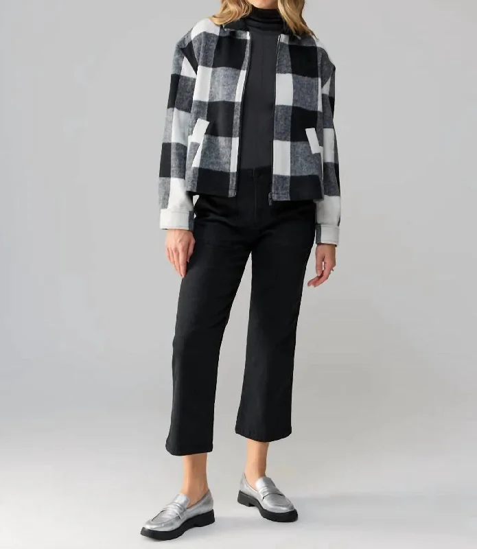 Chic Urban Fashion Look Cropped Boy Shirt Zip Up Jacket In Checkmate