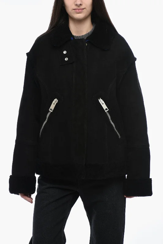 Budget Friendly Fashion Off-White Leather Jacket with Shearling Detailing