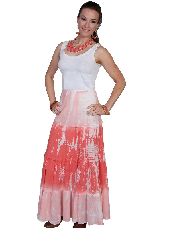 Playful Elegance Scully Cantina Womens Coral 100% Cotton Full Length Tie Dye Skirt