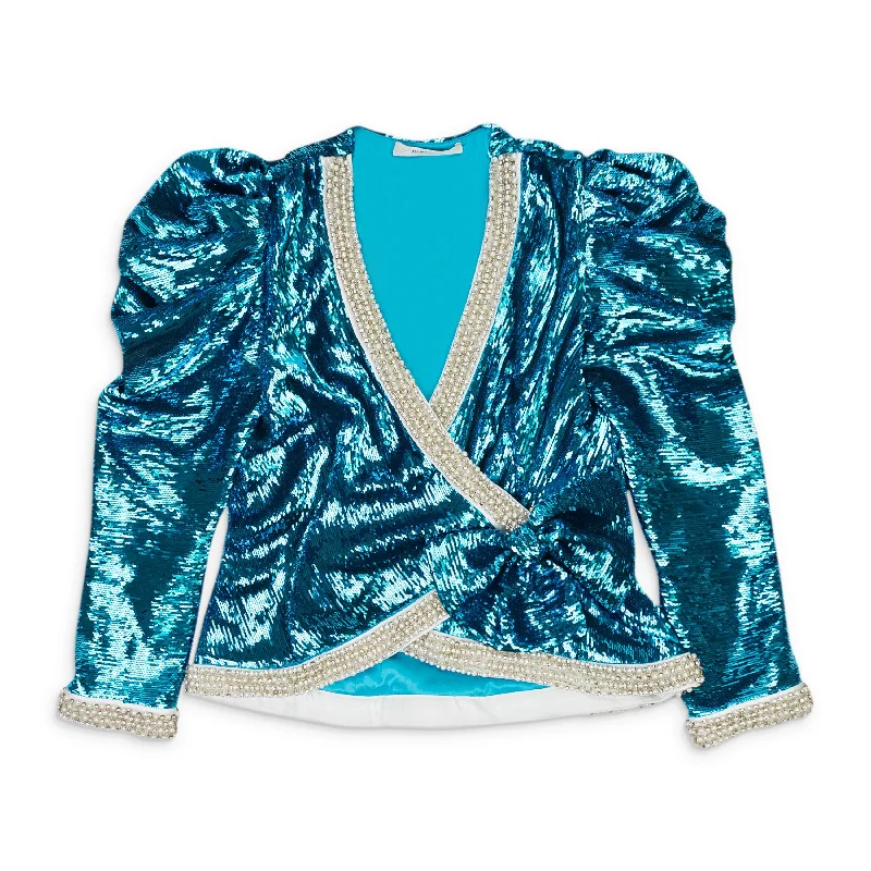 Stylish Savings RODARTE SEQUINED TEAL WRAP JACKET