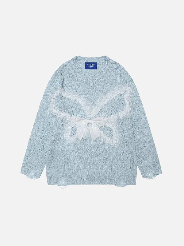 Top Deals Aelfric Eden Lace Bow Distressed Sweater