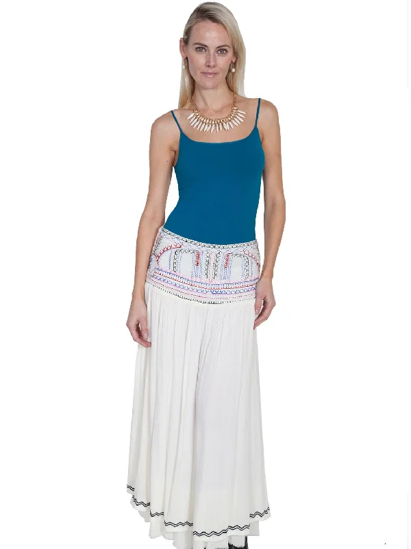 Parisian Effortless Chic Style Scully Cantina Womens Natural 100% Viscose Embroidered Long Skirt