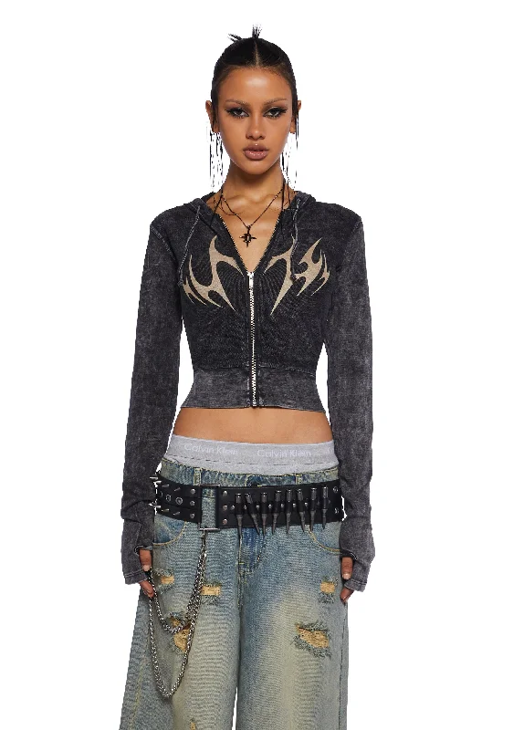 Urban Femme Streetwear Charged Graphic Zip-Up Crop Hoodie