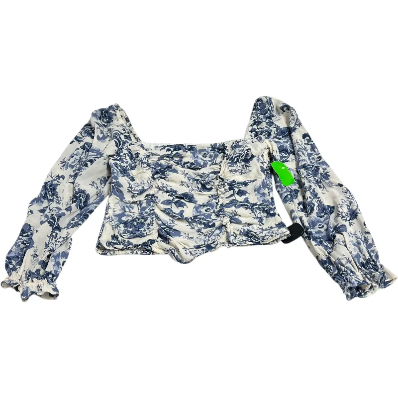 Top Long Sleeve By Kourt In Blue & White, Size: L