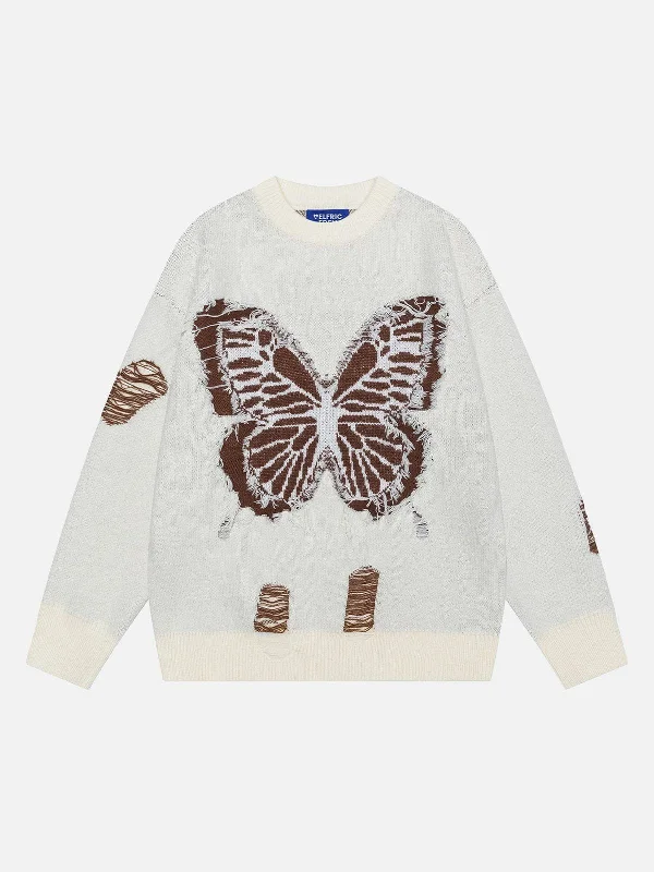 Early Access To Art Deco Styles Sale Aelfric Eden Fringe Distressed Butterfly Sweater