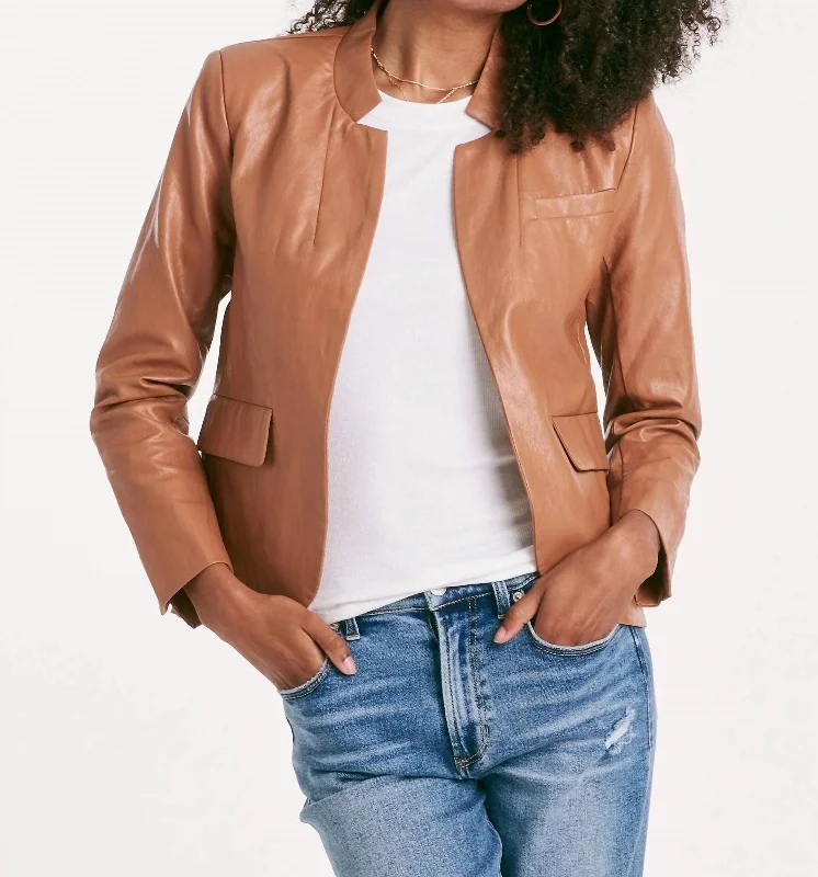 Chic Allure Trinity Faux Leather Jacket In Saddle