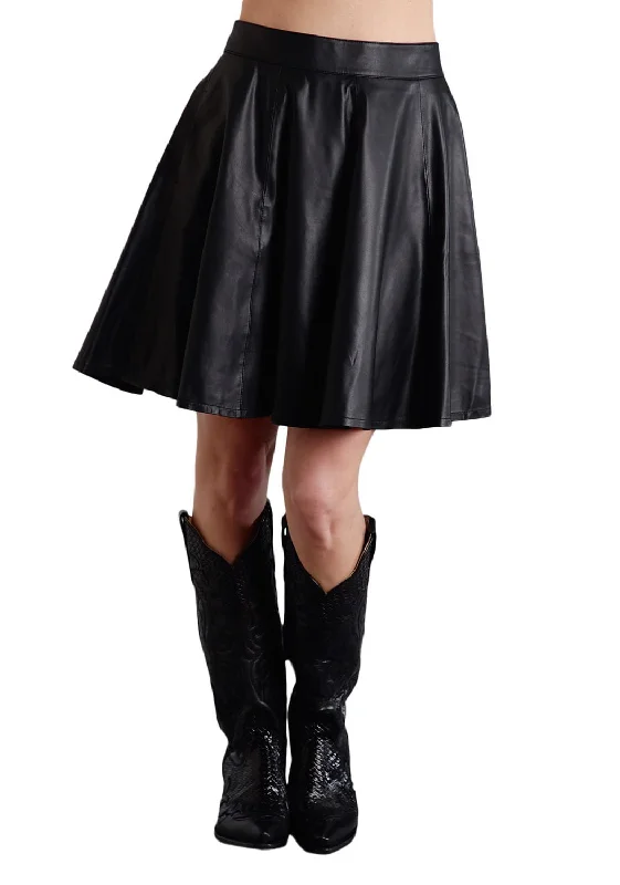 Seasonal Trend Stetson Ladies Black Leather Circle Pocket Lamb Skirt