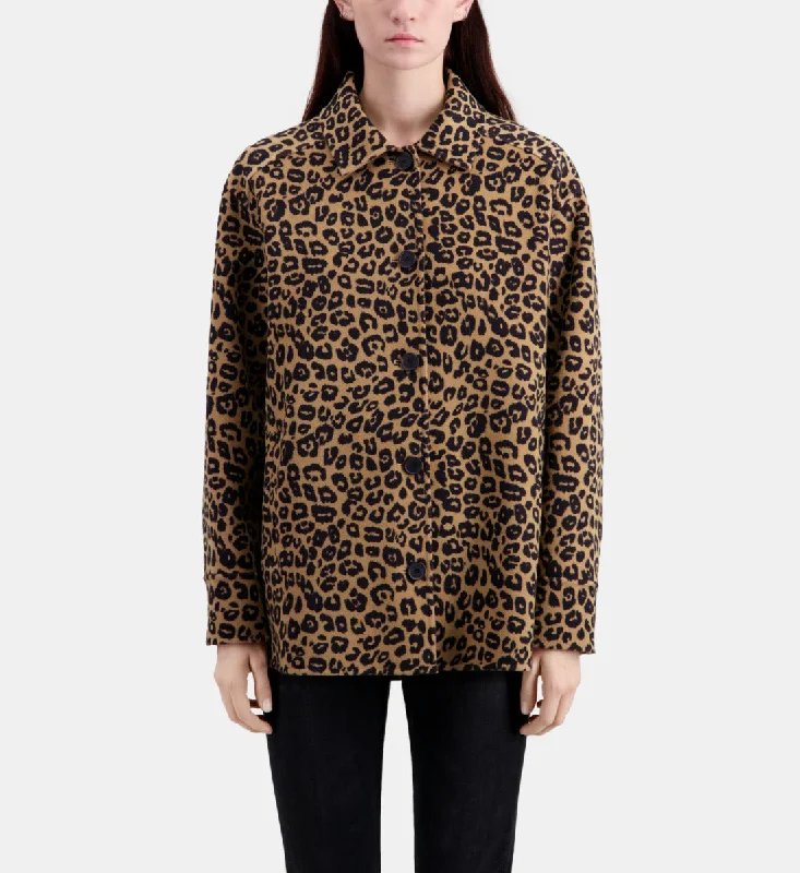 Classic Women's Fashion Printed Overshirt Jacket In Wool Blend