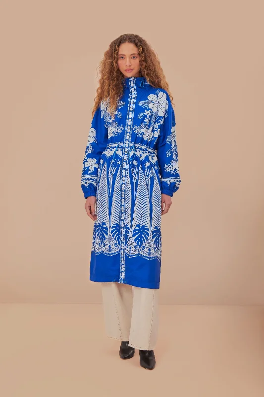 Feminine Charm Blue Macaw Elegance Maxi Raincoat