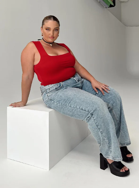 Holiday Glam Holly Asymmetric Straight Leg Jean Light Wash Denim Curve