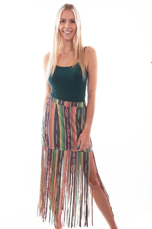 Lighten Up With Nordic Styles Scully Womens Serape Print Fringe Serape Polyester Blend Skirt