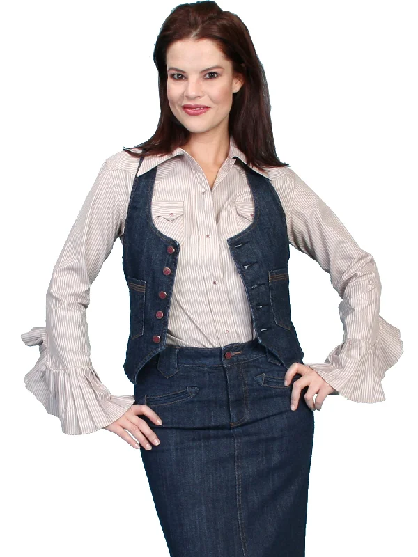 Fashion Forward Scully Womens Denim Cotton Blend Racer Back Skirt Suit