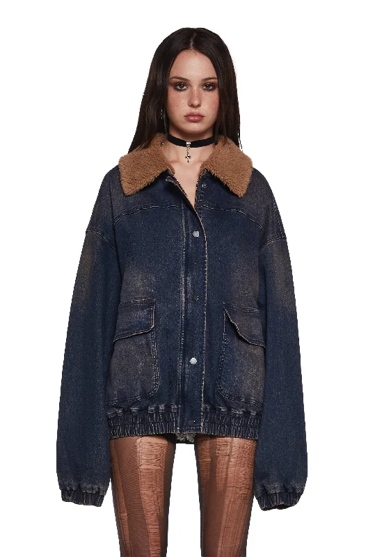 Modern Glamour At The Diner Denim Bomber Jacket