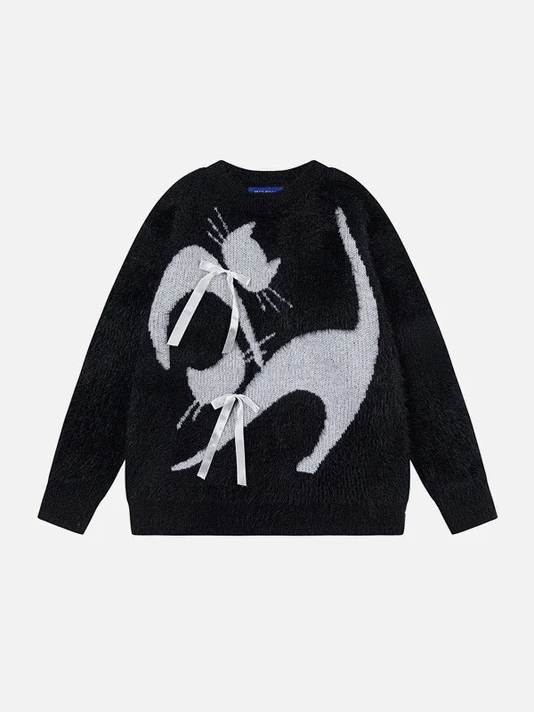 Trendy Urban Attire Aelfric Eden Bow Cat Graphic Sweater