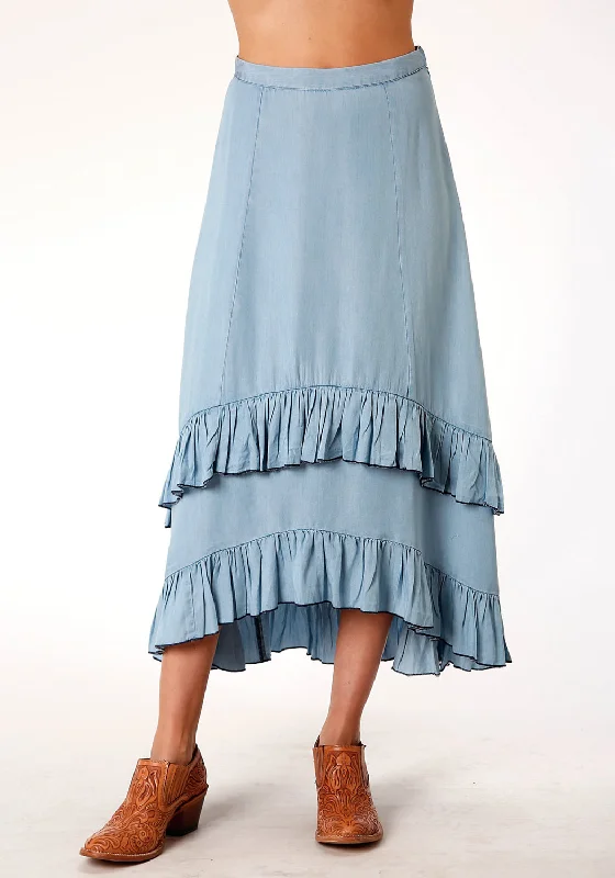 Polished Finish Roper Womens Blue 100% Tencel Hi-Lo Two-Tiered Skirt