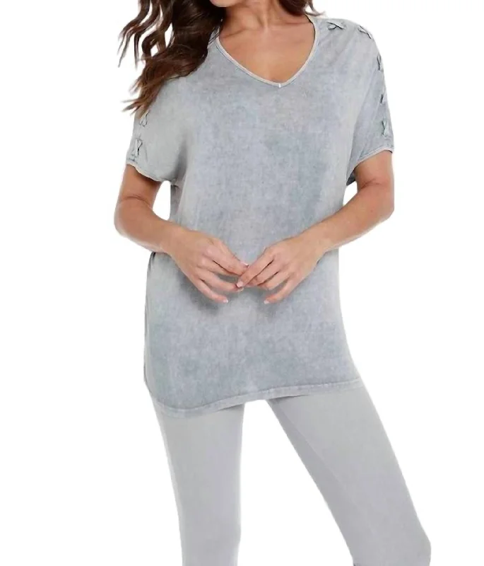 Comfort First Women's Fashion Braided Short Sleeve Tunic In Gray