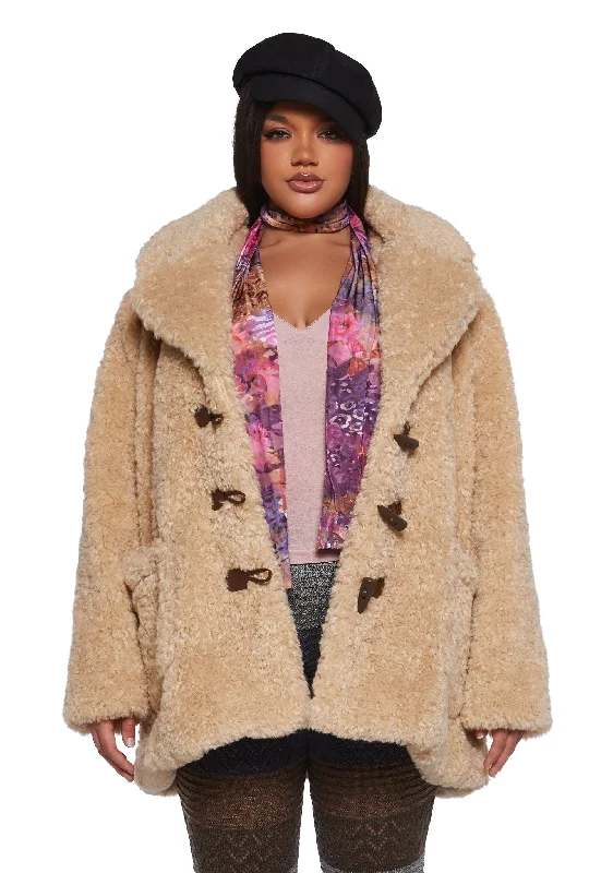 Vintage Charm Plus Garage Band Sherpa Cropped Coat