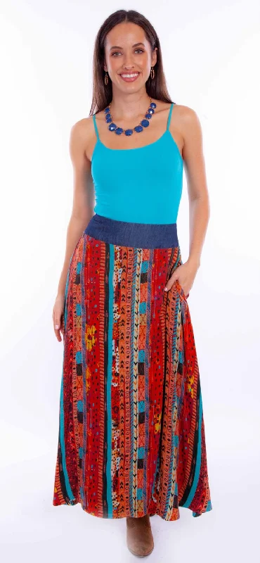 Beat The Heat In Tropical Styles Scully Womens Southwestern Patchwork Santa Fe 100% Rayon Skirt