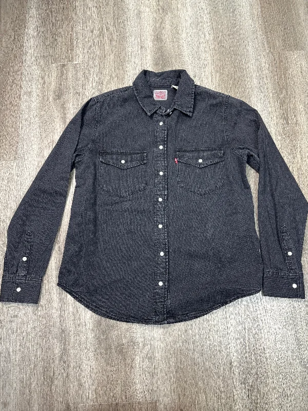 Top Long Sleeve By Levis In Black Denim, Size: S