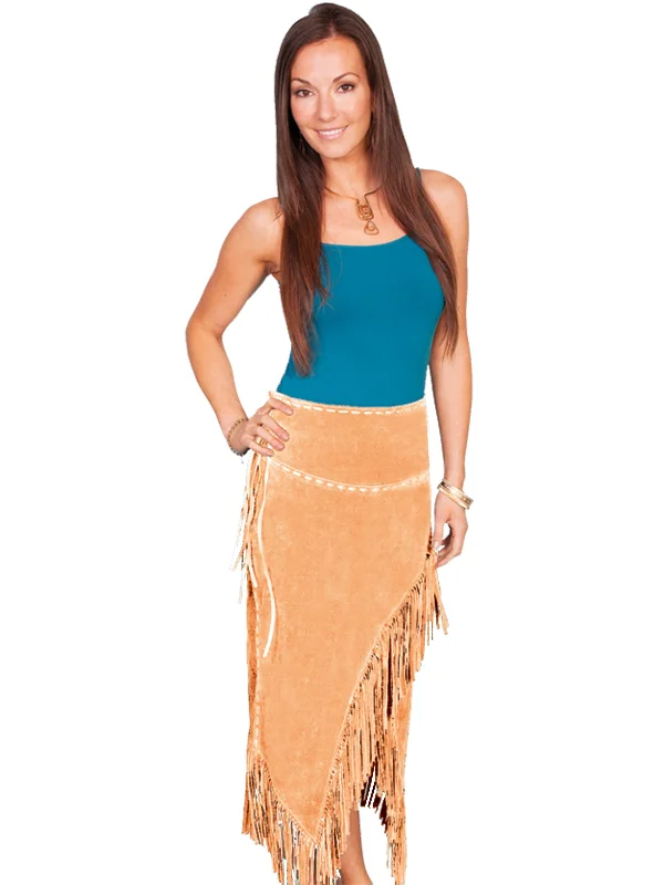 Coastal Beach - Inspired Style Scully Leather Womens Long Suede Tie Side Fringe Skirt Old Rust