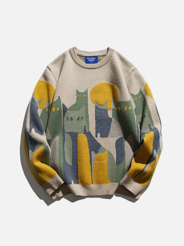 Save Big Aelfric Eden Color Blocking Cat Sweater