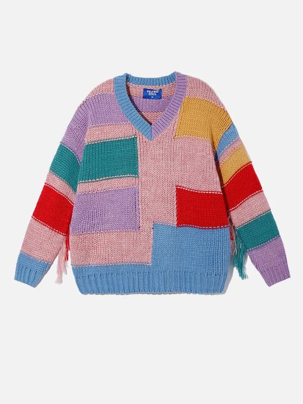 Special Offers, Don't Miss Aelfric Eden Irregular Colorful Patchwork Wool Blend Sweater