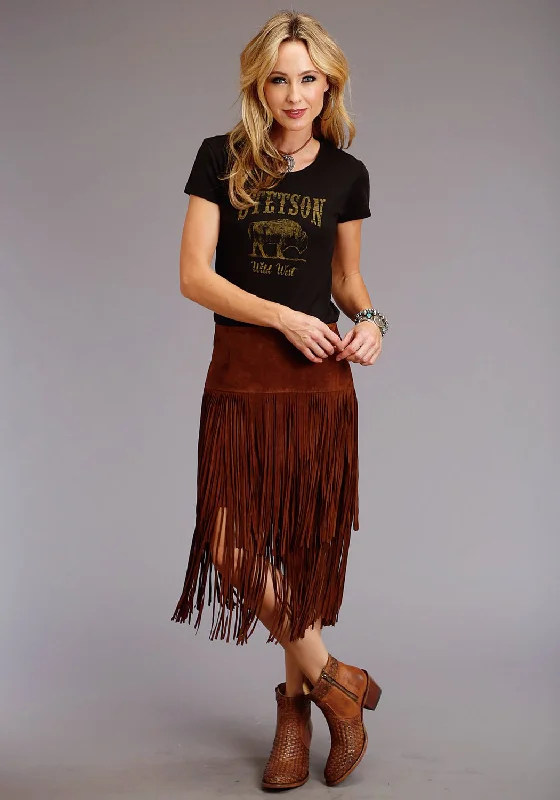 Effortless Sophistication Stetson Womens Long Fringe Brown Leather Skirt