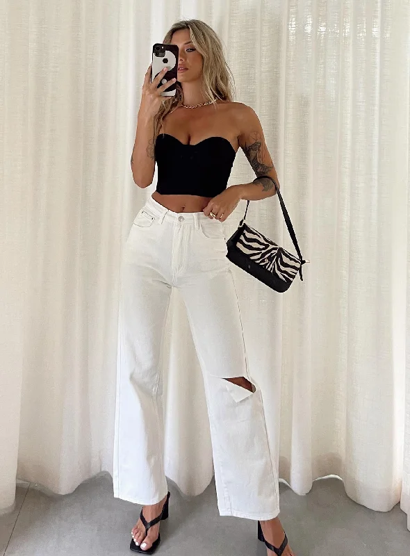 Crazy Discounts, Hurry Up Sevina Wide Leg Denim Jeans White