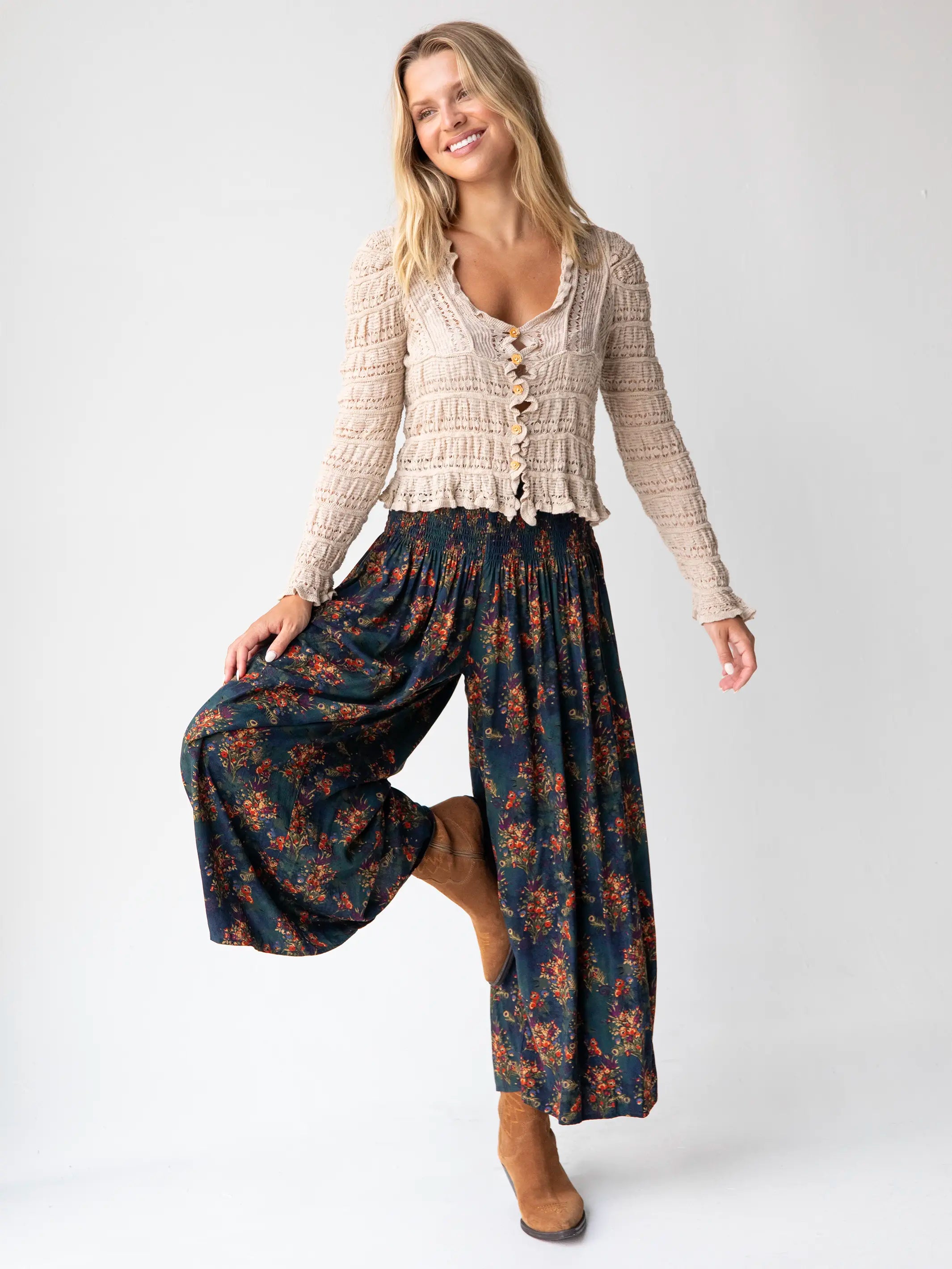 Limited Stock, Big Sale Make A Move Wide-Leg Palazzo Pant - Navy Red Feathers