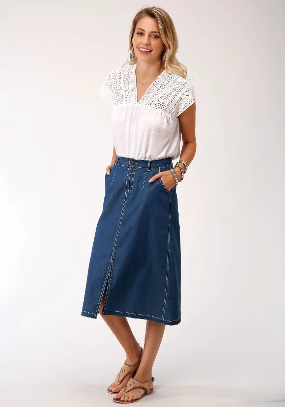 Weekend Special Roper Womens Denim Blue 100% Cotton 28in Straight Skirt