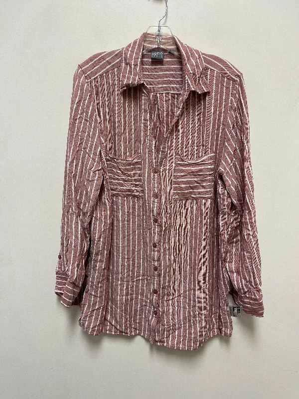 Top Long Sleeve By New York And Co In Red & White, Size: Xl