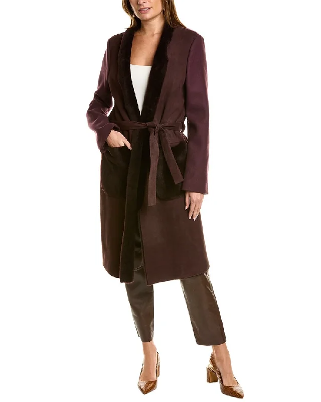 Limited Styles Piazza Sempione Leather-Trim Wool Coat