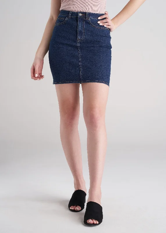 Everyday Wear Classic Women's Tall Denim Skirt in Washed Indigo Blue