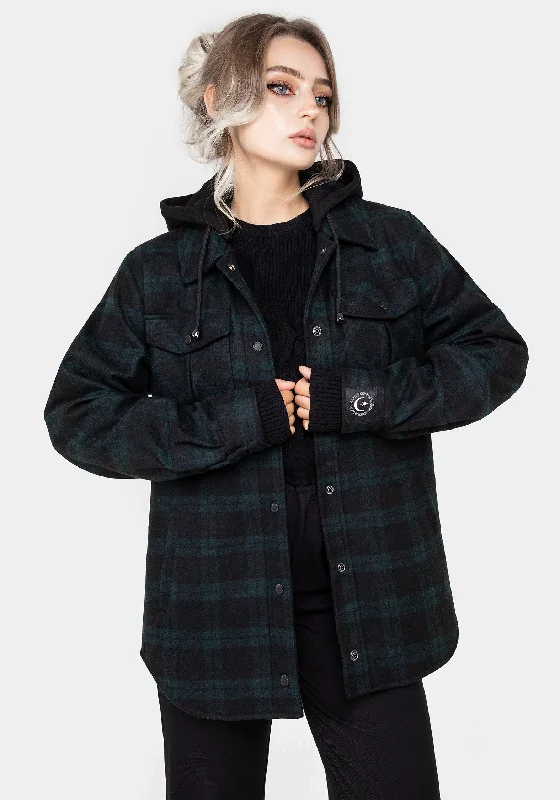 Seasonal Sale Trellis Hooded Pocket Wool Blend Check Shacket