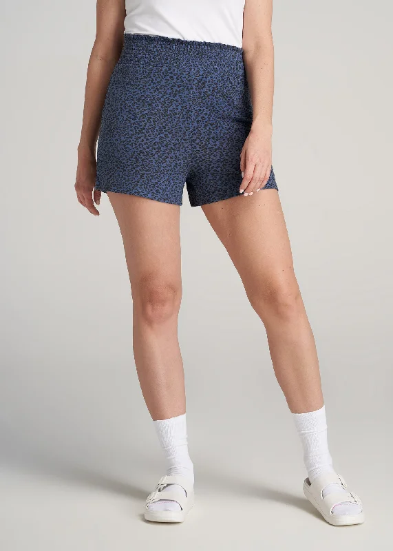 Trendy Street Style Cozy PJ Lounge Shorts for Tall Women in Navy Leopard